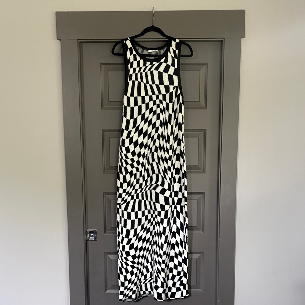 Mango Black and White Optical Print Maxi Dress